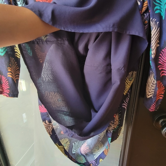 VILAGALLO Shirt Dress Sz 42 US Large Purple Tropical Print Made in Portugal Zip - Picture 7 of 11